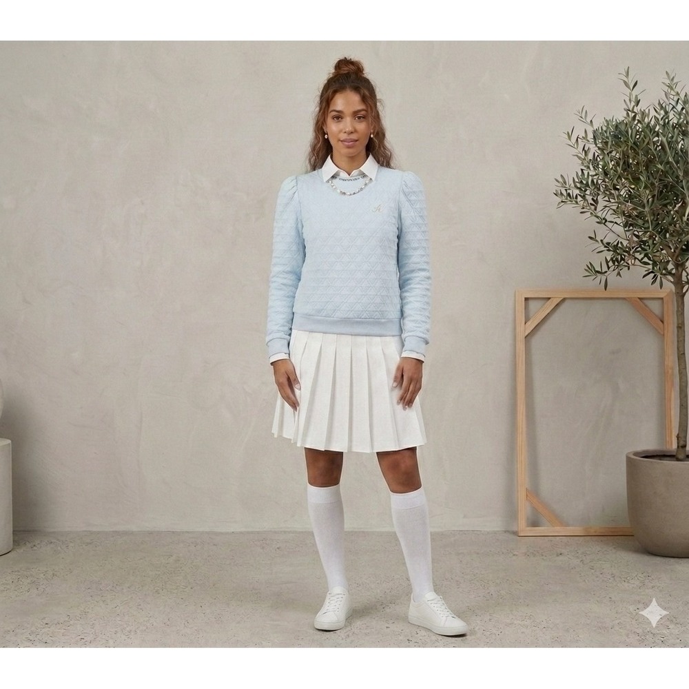 Tuckernuck Sport Tnuck Hydrangea Blue Quilted Pullover Top XL Puff Sleeve